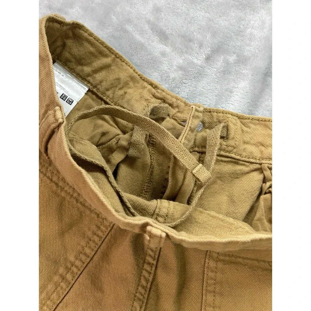 Uniqlo Tan Canvas Double Knee Carpenter Pants S 27-30 Inch Drawstring Workwear